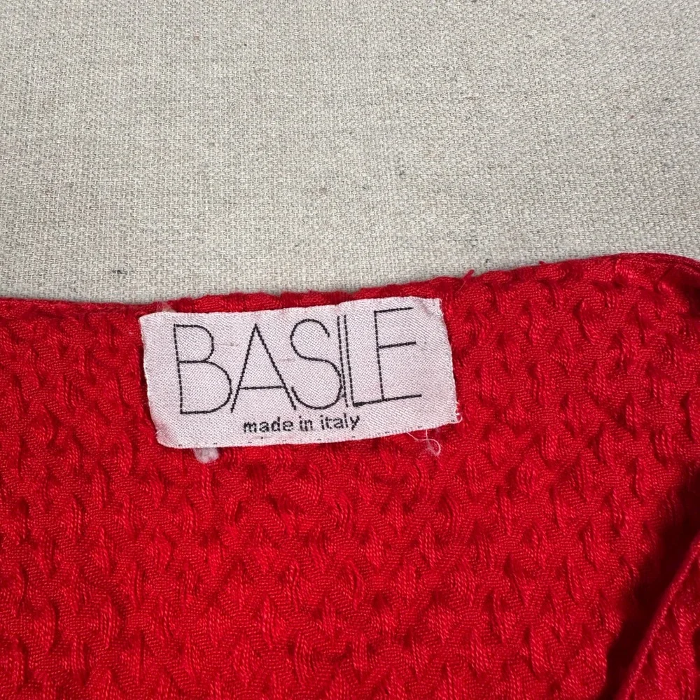 Basile Italy Bright Red Textured Cotton Short Sleeve Button Up Jacket Blazer 90s